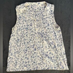 White and blue floral tank top blouse
